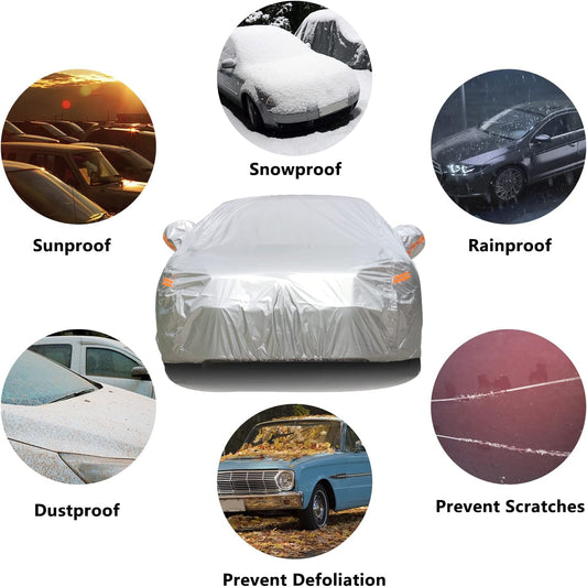 SEAZEN Car Cover with Zipper, 2 Layer Full Car Covers Waterproof/UV Protection/Snowproof/Dustproof, Universal Car Cover (Fit Sedan-Length Up to 200")