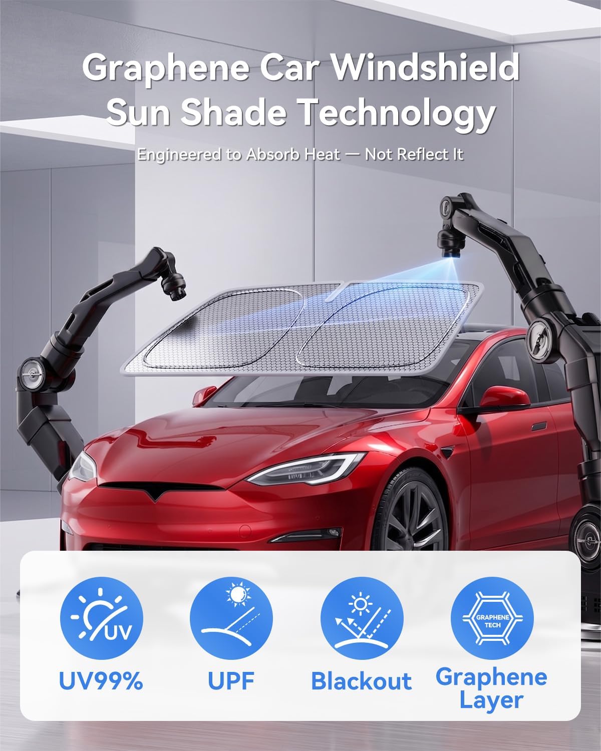 helloleiboo Graphene Car Windshield Sun Shade Car Sun Shade for Windshield with Heat Absorption Coating Foldable Design with UV Protection to Keep Your Car Interior Cooler Silver (X-Large-61 × 34 in)