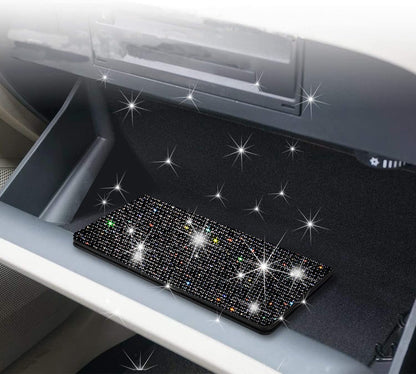 Bling Rhinestone Artificial Diamond Car Registration and Insurance Document Holder, Glitter Car Essentials Glove Box Organizer Compartment Bling Silver, Medium