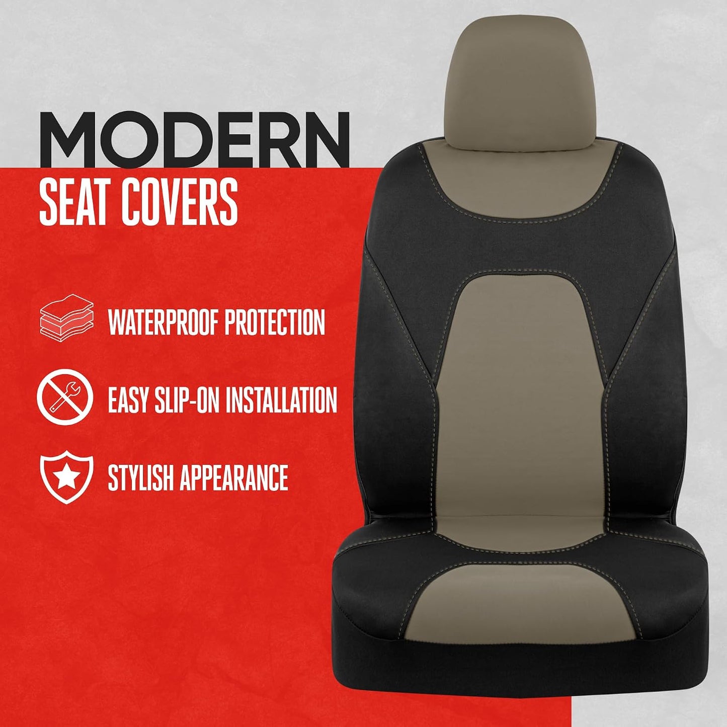Motor Trend AquaShield Waterproof Front Seat Covers, Black Seat Covers for Cars – Neoprene Front Car Seats Cover, SUV Seat Covers Protector - Car Interior Cover for Auto, Trucks, & Dog Owners