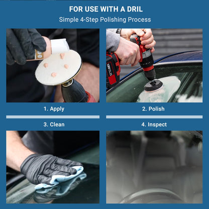 GLASS POLISH DIY 3” (75mm) Windshield Polishing Kit for Car Glass Restoration, Remove Wiper Blade Damage, Fine Scratches, Haziness, and Water Spots, Restore Glass Clarity and Shine