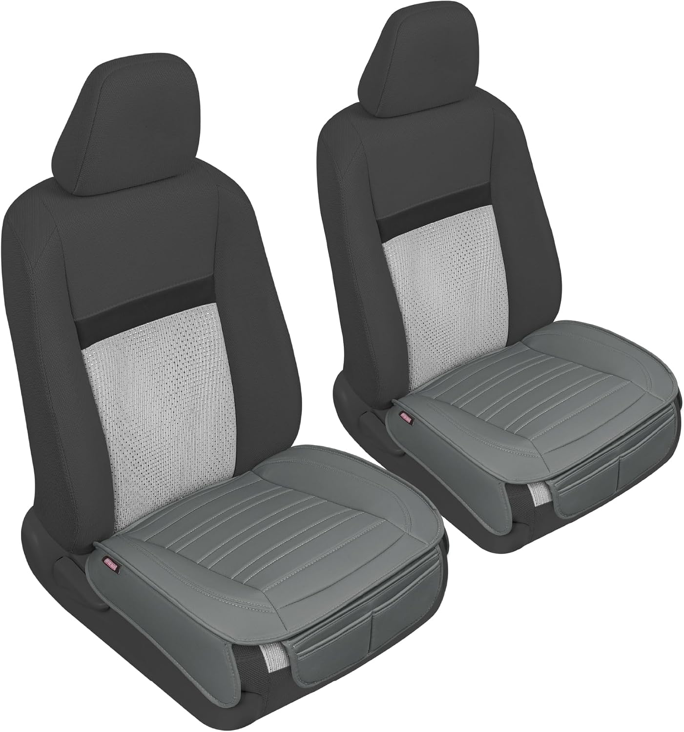 Motor Trend Seat Covers for Cars Trucks SUV, Faux Leather 2-Pack Black Padded with Storage Pockets, Premium Interior Car Seat Cover