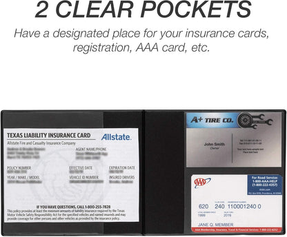 Samsill 2 Pack Car Registration and Insurance Holder, 5.25" x 4.75" Black Glove Box Organizer, Perfect for Multiple Vehicles