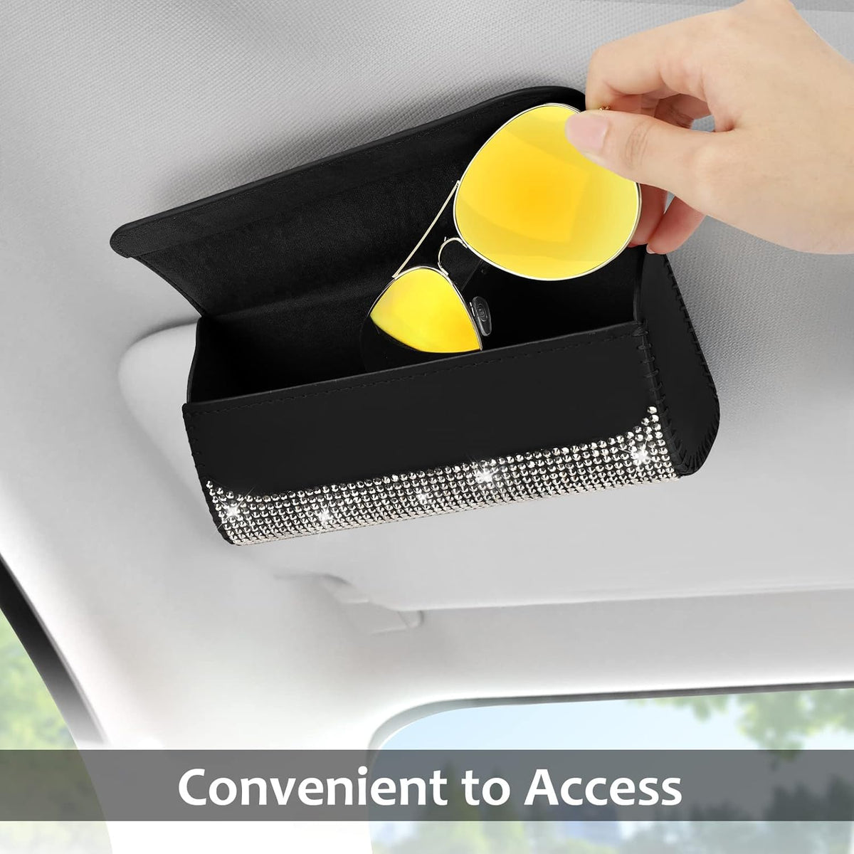 Accmor Sunglasses Holder for Car Sun Visor, Auto Eyeglasses Protective Storage Case, Vehicle Visor Accessories Organizer Box