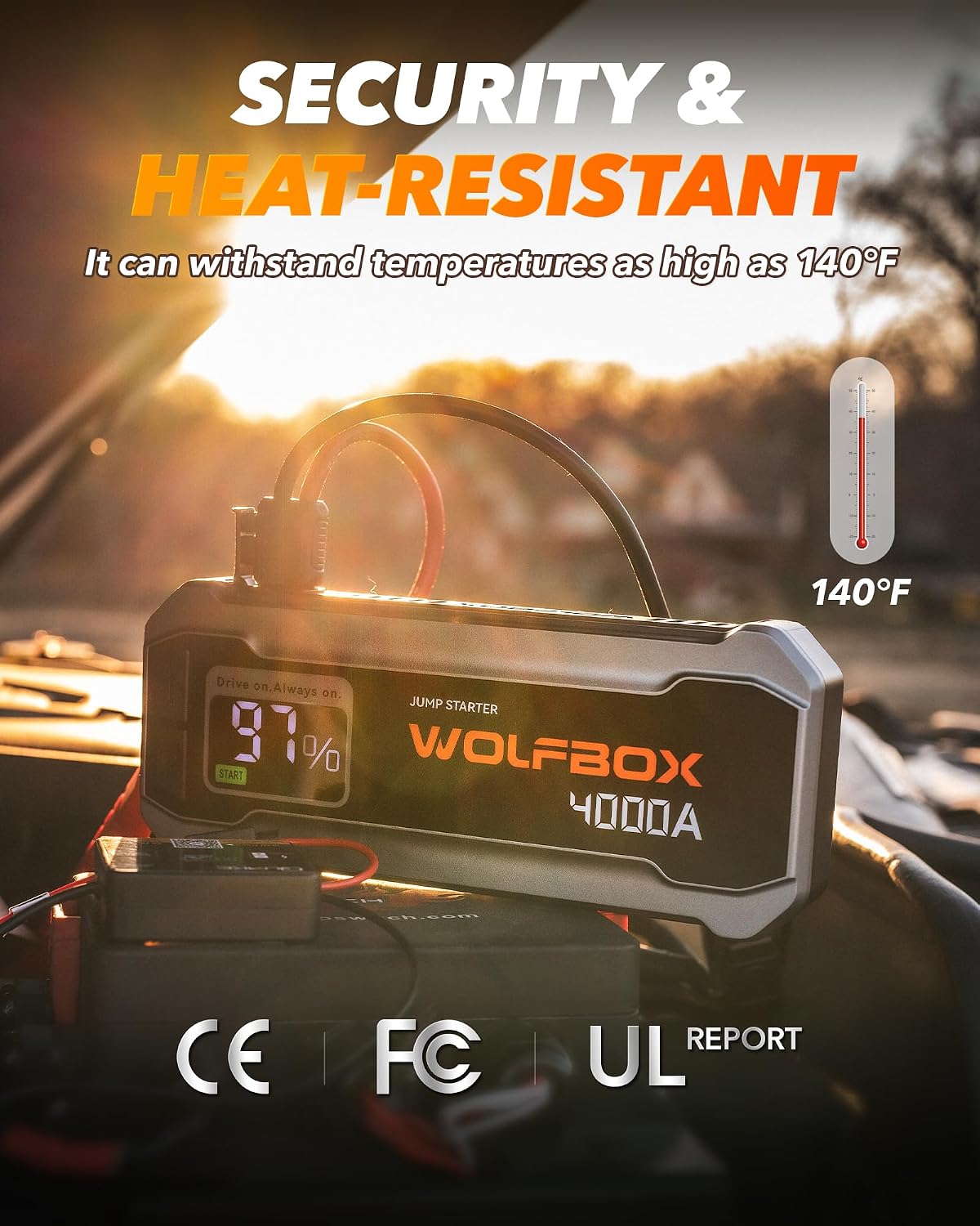 WOLFBOX 4000A Jump Starter,12V Car Battery Jumper Starter Portable with 65W Quick Charger,LED Display,88.8Wh Booster Jump Box Pack (10L Gas 10L Diesel Engine) with LED Light,Jumper Cables, MV24