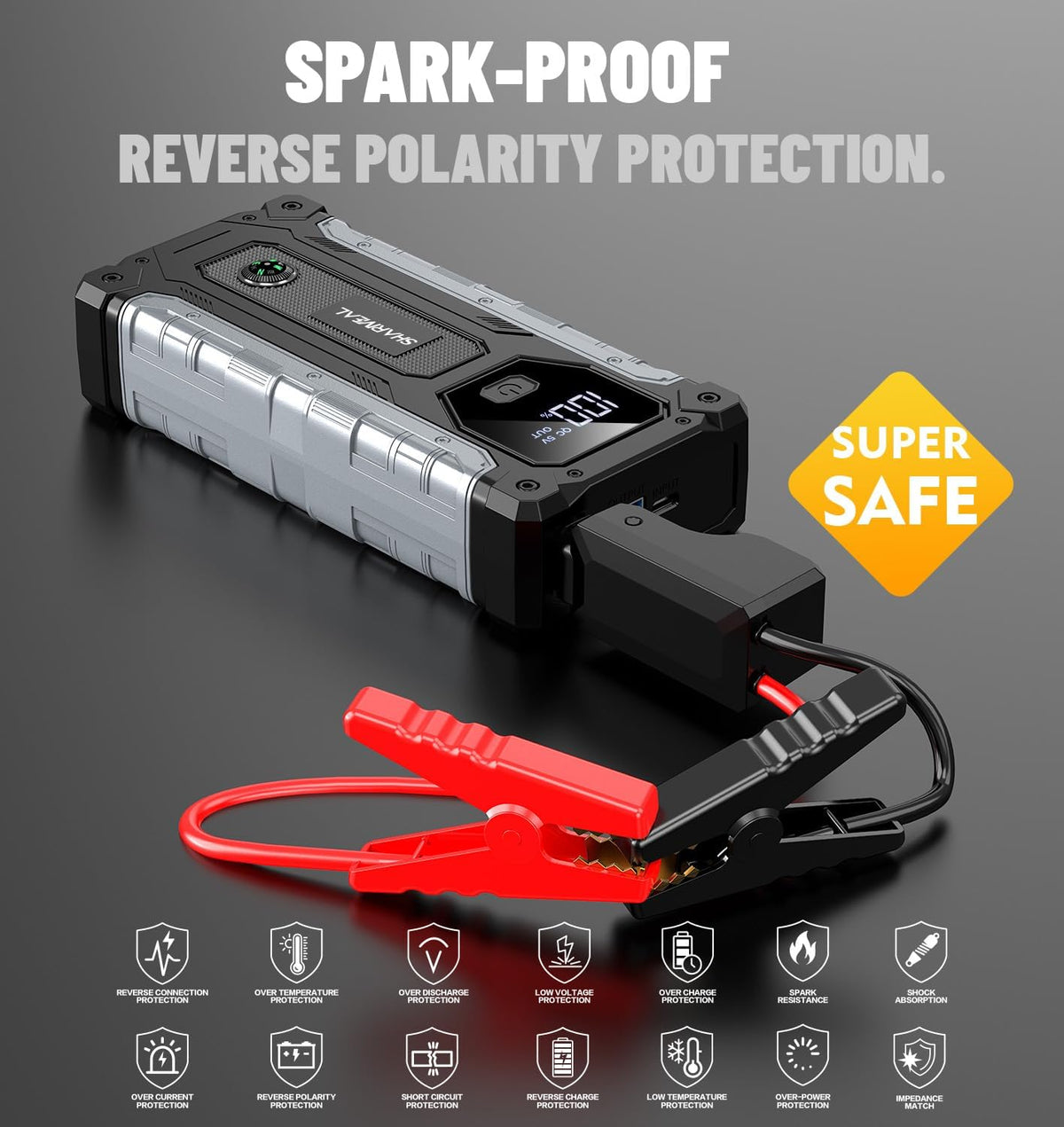 Sharmeal Car Jump Starter 5000A, Jump Starter Battery Pack for 10.0L Gas and 9.0L Diesel, 12V Portable Jump Box with LED Light