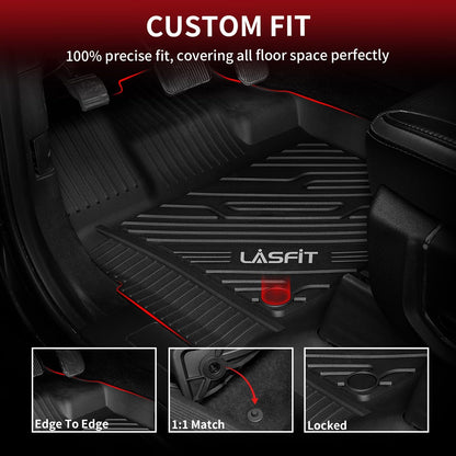 LASFIT Floor Mats for Ford F-150 2021-2026 | F150 Lightning 2022-2025 SuperCrew (Rear w/Fold Flat Storage) Carpet Floor All Weather Car Liners TPE Truck Mats - 1st and 2nd Row, 3pcs Black