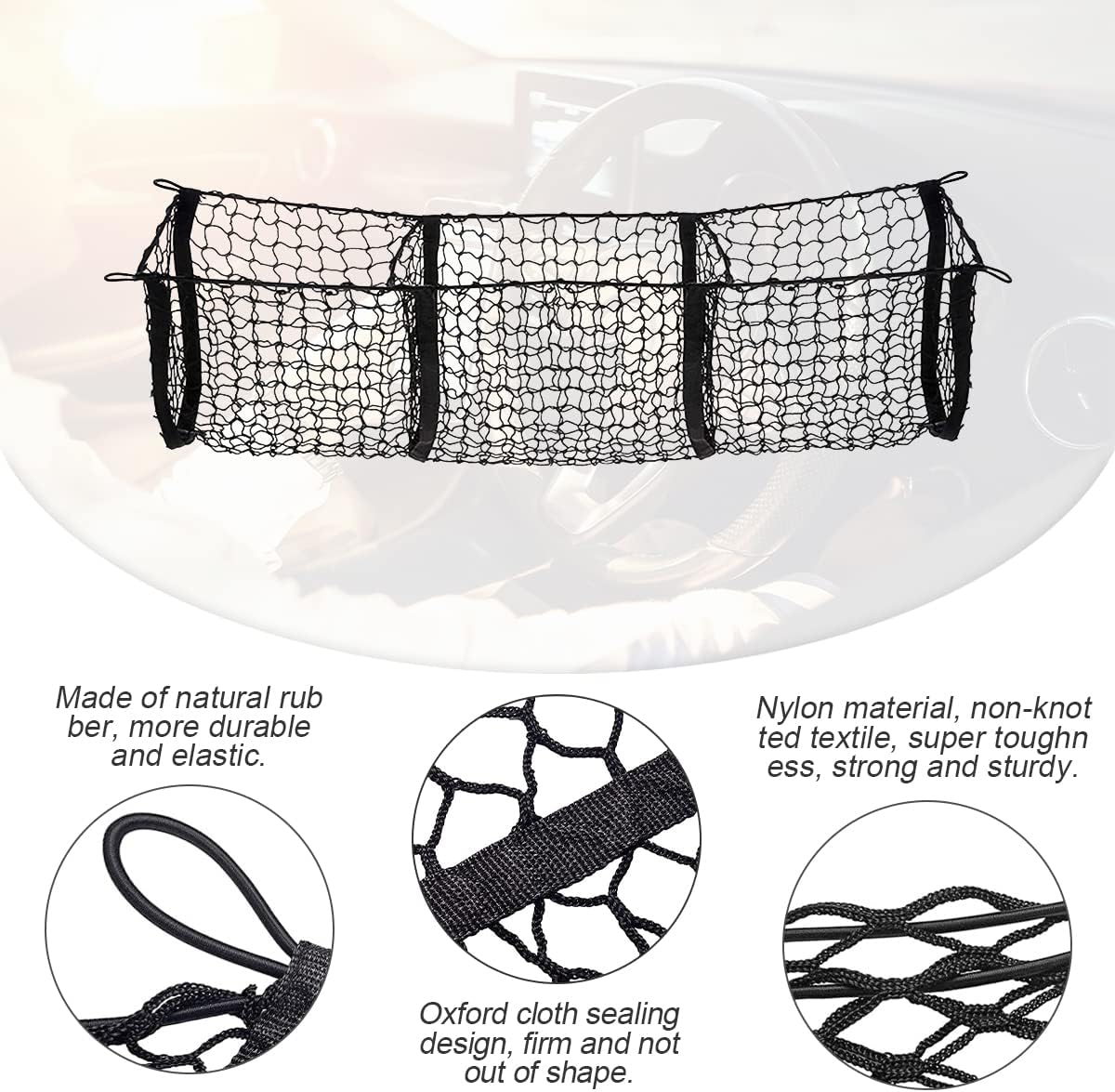 Car Rear Cargo Net, Adjustable Elastic Storage Organizer Net, Trunk Cargo Storage Net, Universal Fit for Car, Vehicle, SUV (43.3"x 15.8")