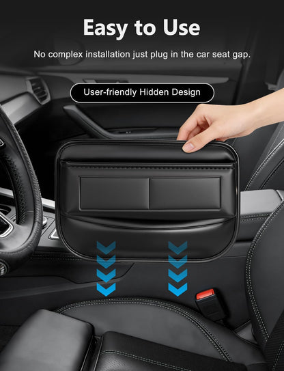 Universal Fit Car Gap Filler, Premium Leather Front Seat Gap Filler Organizer Center Console Seat Side Essentials Organizer with Card Slots, Easy Access to Phone, Sunglasses, Key for Car, SUV Truck