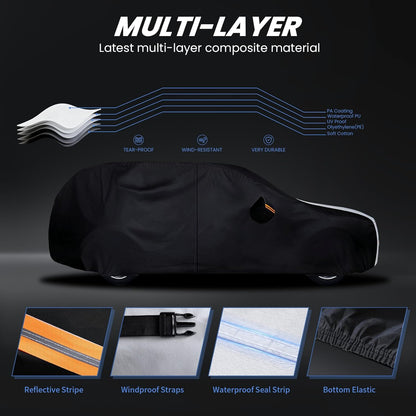 Large SUV Car Cover for Chevy Suburban 100% Waterproof All Weather, Heavy Duty Outdoor Full Exterior Covers Rain Sun Wind UV Protection. - Colors D