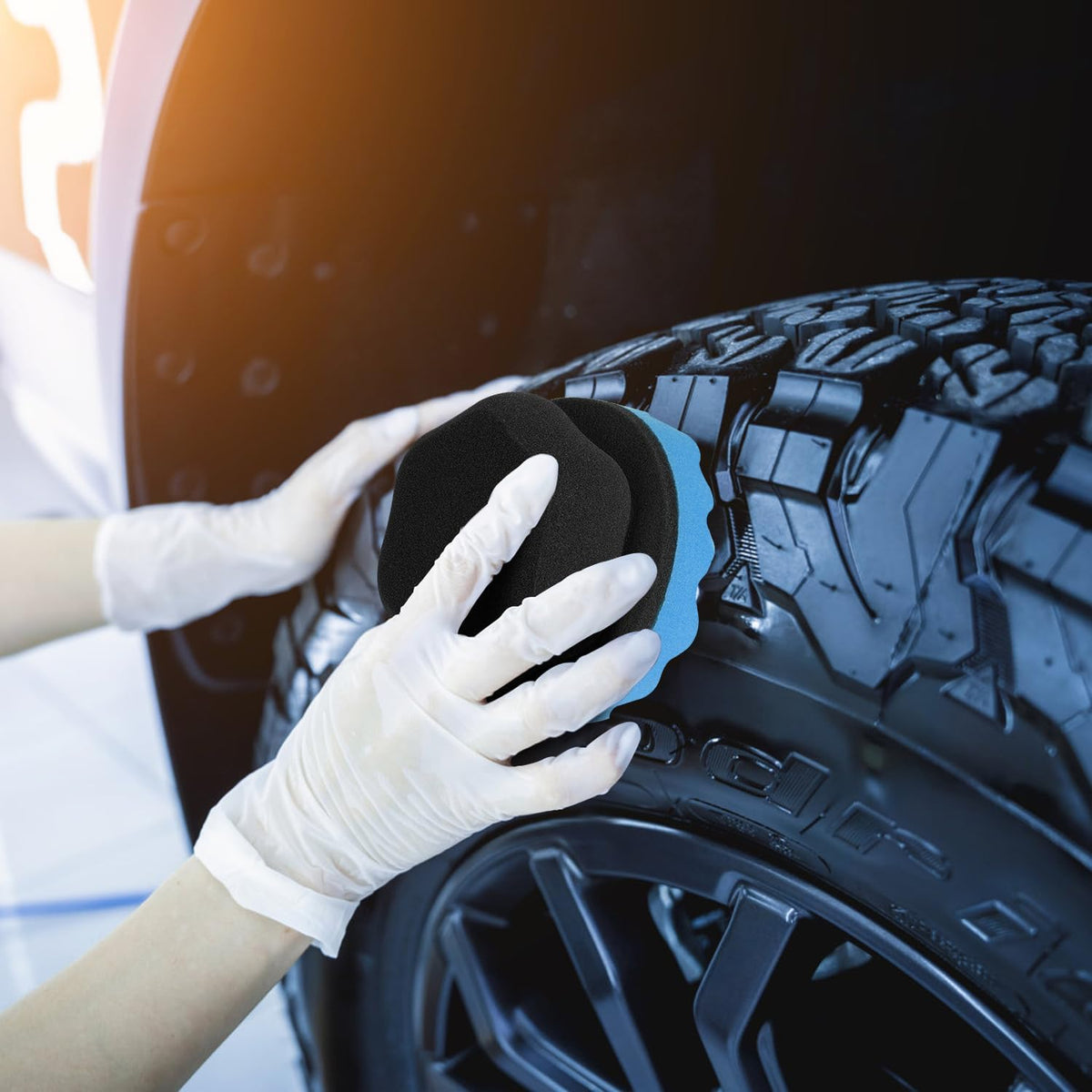 2 Pack Large Tire Shine Applicator Pad, Tire Hex Grip Applicator, Tire Shine Car Detailing Foam Sponge Tool, Reusable Car Cleaning Supplies After Car Wash Tire Cleaner for Applying Tire Shine