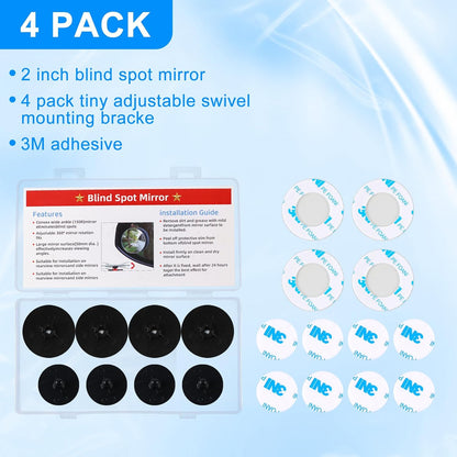 Guirnd 4PCS Blind Spot Mirror, Round HD Glass Side Blindspot, Frameless Convex Mirror Car with Self Adhesive Back for Cars, SUV, Trucks, Universal Vehicles