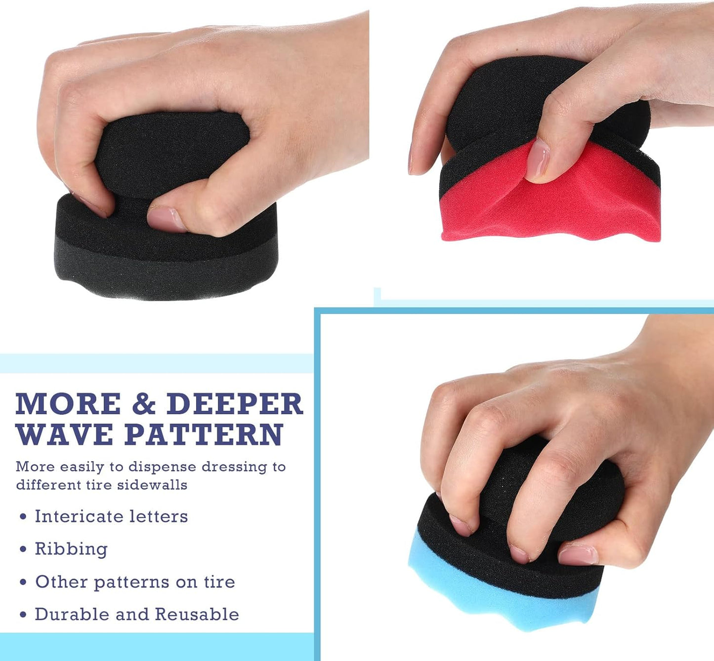 BBTO 6 Pcs Tire Hex Grip Dressing Applicator Washable Shine Applicator Dressing Pad Car Detailing Foam Sponge Reusable Cleaner Sponge for No Slip Tire