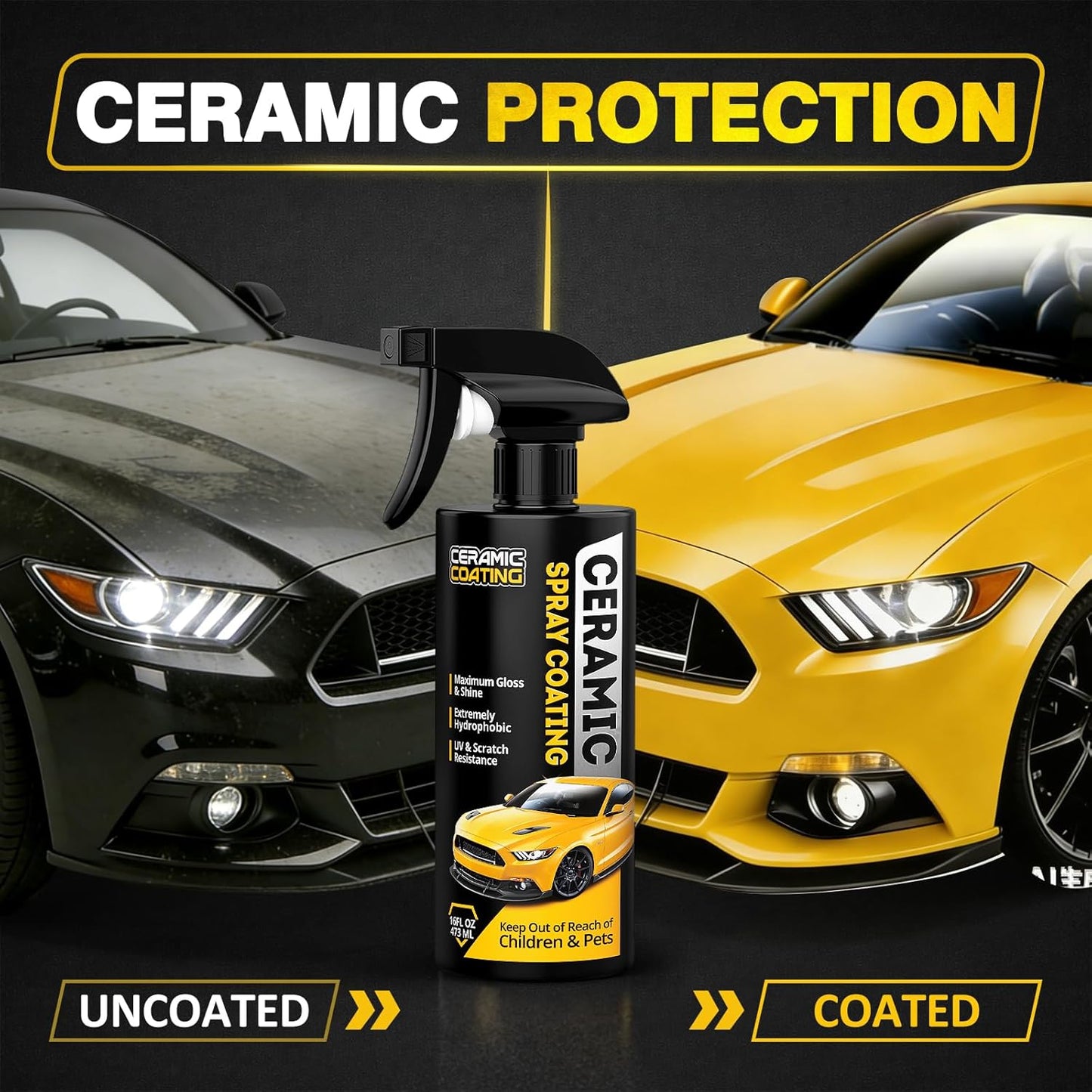 Extremely Hydrophobic Ceramic Coating, Multi-Use Ceramic Spray Coating for Vehicle, Boat, RV & Motorcycle, Adds High Gloss, Car Detailing Spray 16 oz