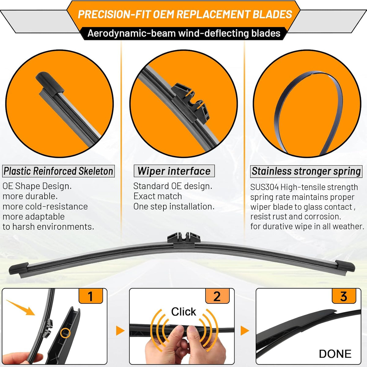 AUTOBOO 3-Pack Windshield Wiper Blades for Subaru Outback 2020-2025, Original Equipment Replacement 26"+18" Front and 16" Rear, All-Weather Performance, Easy One-Click Install