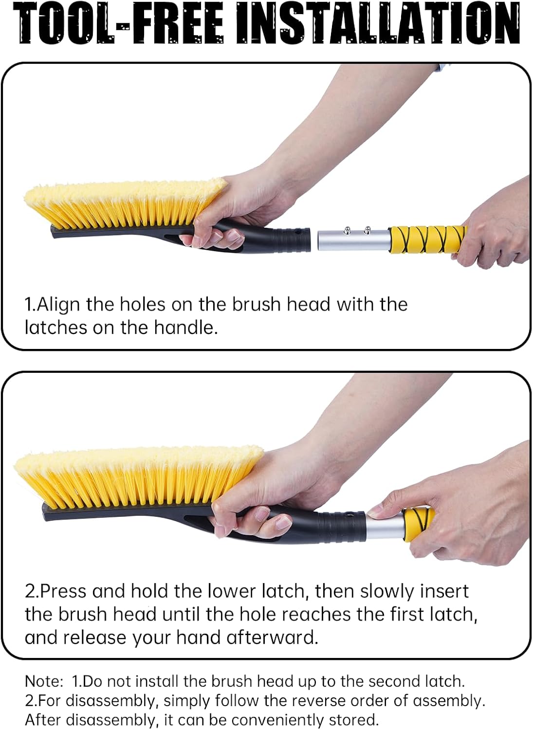 MIKKUPPA 27'' Snow Brush and Ice Scrapers for Car Windshield - Detachable Windshield Scraper, Snow Removal Tool with Curved Connector & Ergonomic Foam Grip for Cars, Trucks, SUVs (Yellow)