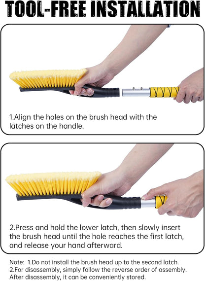 MIKKUPPA 27'' Snow Brush and Ice Scrapers for Car Windshield - Detachable Windshield Scraper, Snow Removal Tool with Curved Connector & Ergonomic Foam Grip for Cars, Trucks, SUVs (Yellow)