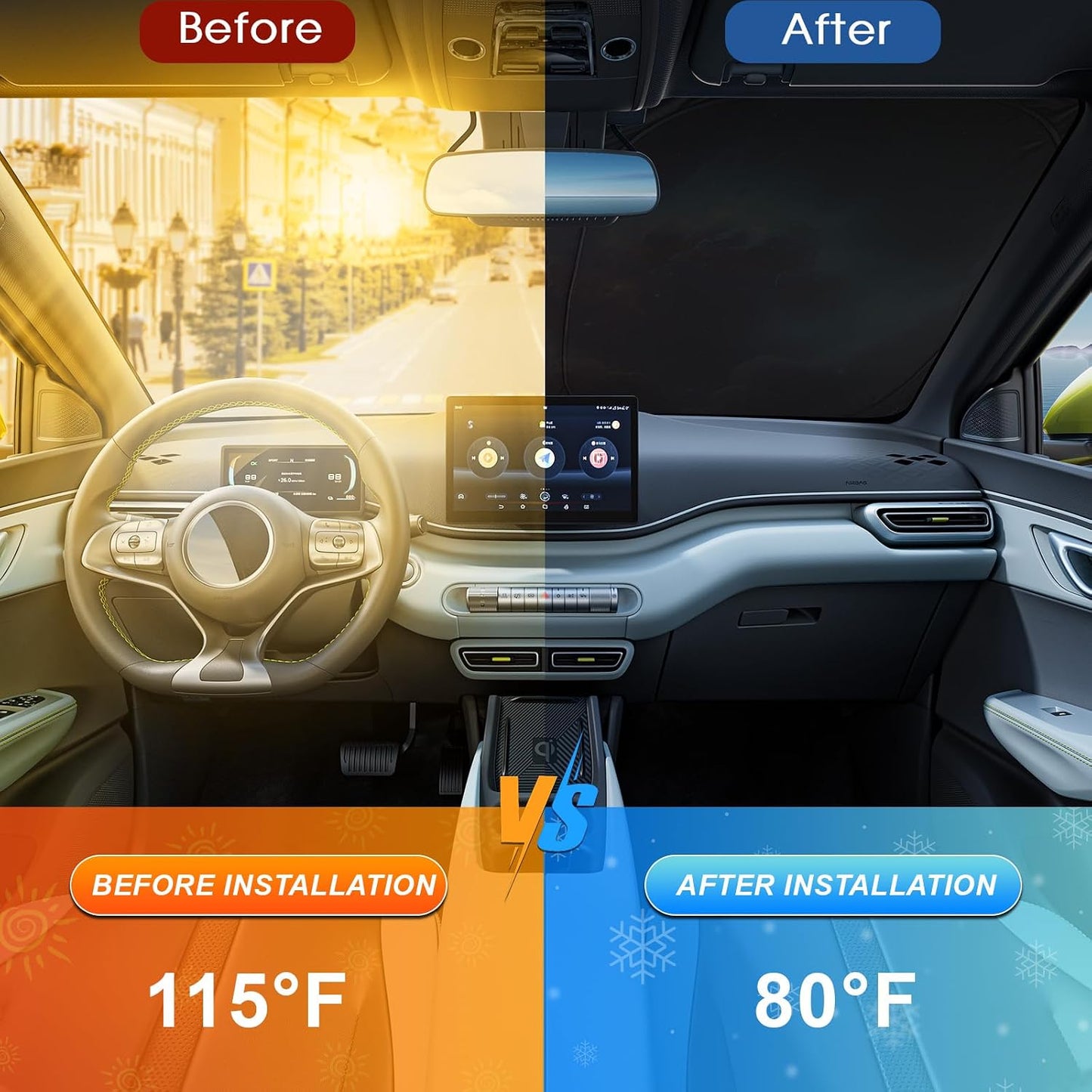 Windshield Sun Shade - Windshield Sun Shade Foldable Offers Ultimate Protection for Car Interior UV Protection Car