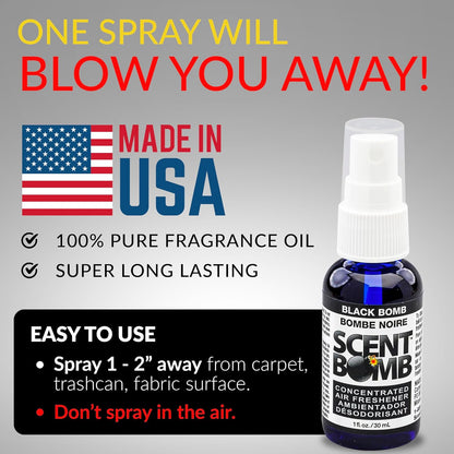 Scent Bomb Air Freshener Spray, Long-Lasting Odor Eliminator - Effective Deodorizer for Home & Car, Fresh Room Spray for Kitchen, Bathroom & Smell Neutralizer - 1 oz Pack of 4, Black Cherry Scent