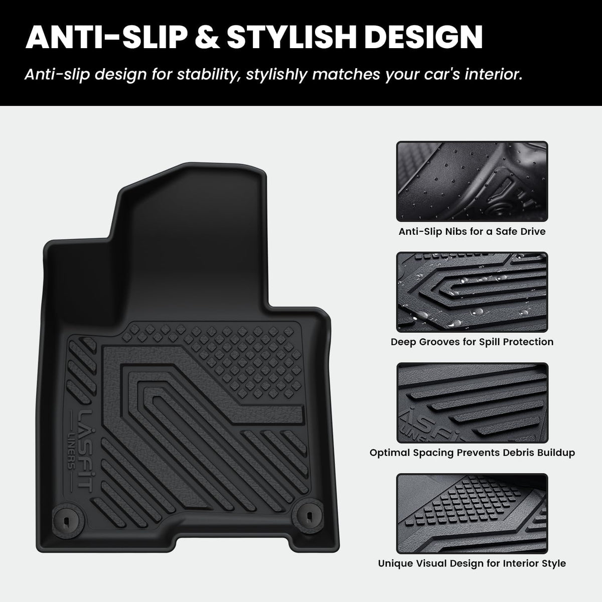 LASFIT Floor Mats Fits for Hyundai Sonata 2020-2026 (Only for FWD & Gas) & Kia K5 2021-2025 (Only for FWD) Custom Fit TPE All Weather Floor Liners Car Mats Accessories, Black