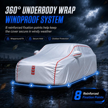 Car Cover for Sedan, Waterproof All Weather Heavy Duty, 360° Underbody Wrap Windproof Design, Quick Install Outdoor Vehicle Cover, Fits 186-193 in