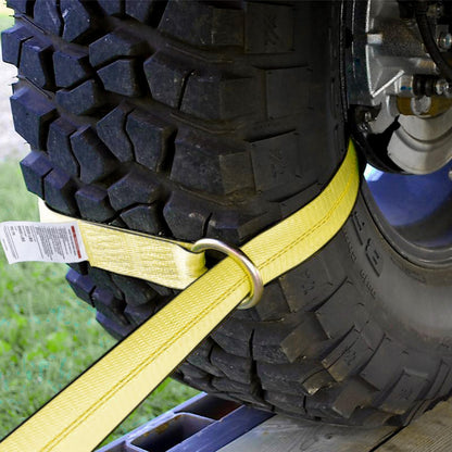 Car Tie Down Straps (4PK) with J Finger Hook Lasso Ratchet Strap 2 Inch x 96 Inch- for Any Car, SUV, Jeep or Sports Car