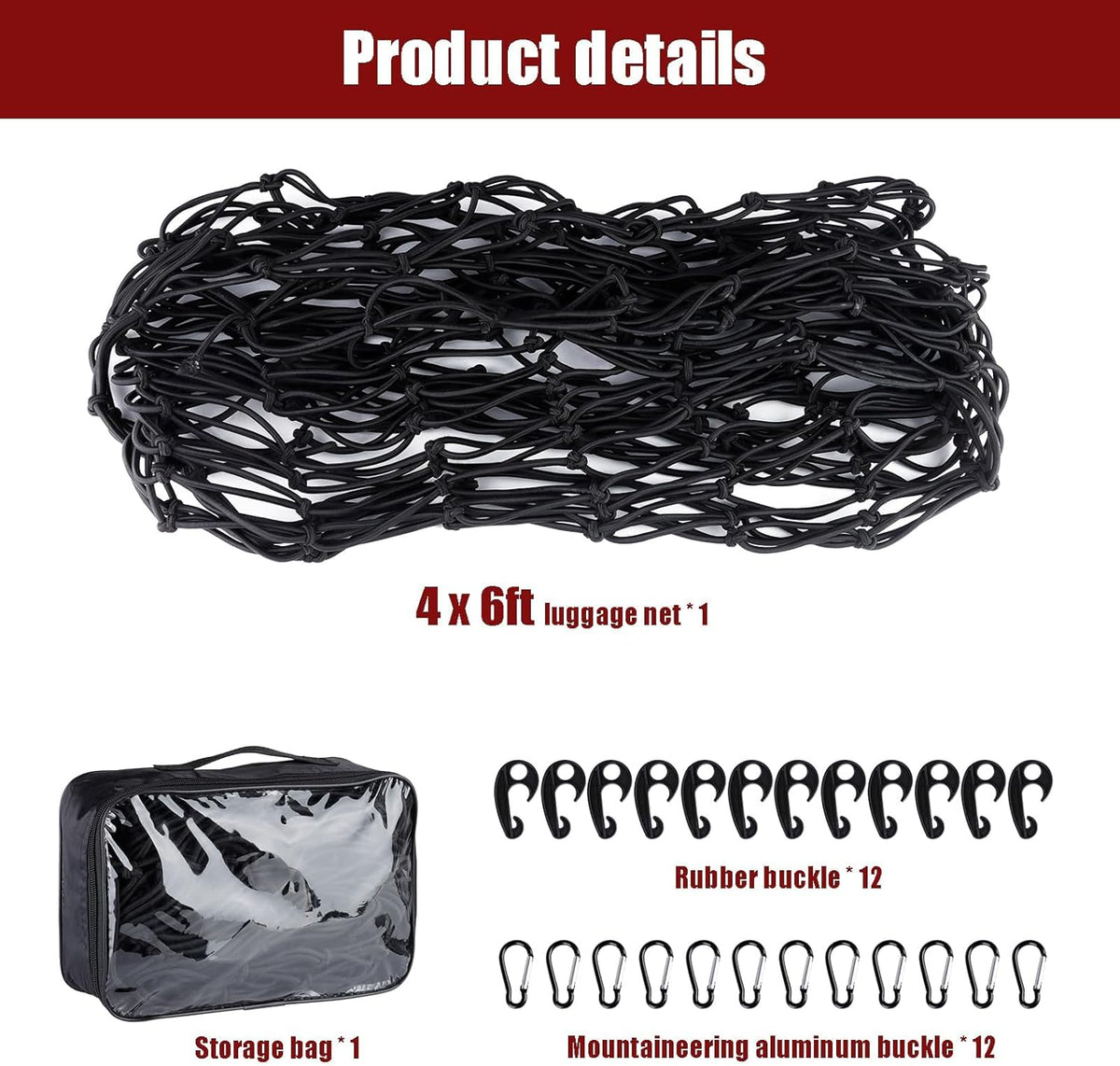 Heavy Duty Cargo Net for Pickup Truck Bed - 4' x 6' Stretches to 10' x 15' - Small 4"x4" Latex Bungee Net Mesh with 24 Clips - Compatible with Ford, Chevy, Dodge Ram, Toyota