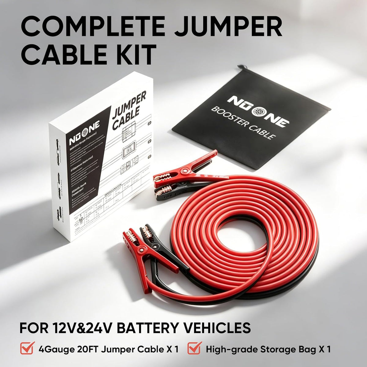 NOONE Jumper Cables for Car Battery, Heavy Duty Automotive Booster Cables for Jump Starting Dead or Weak Batteries (10-Feet)