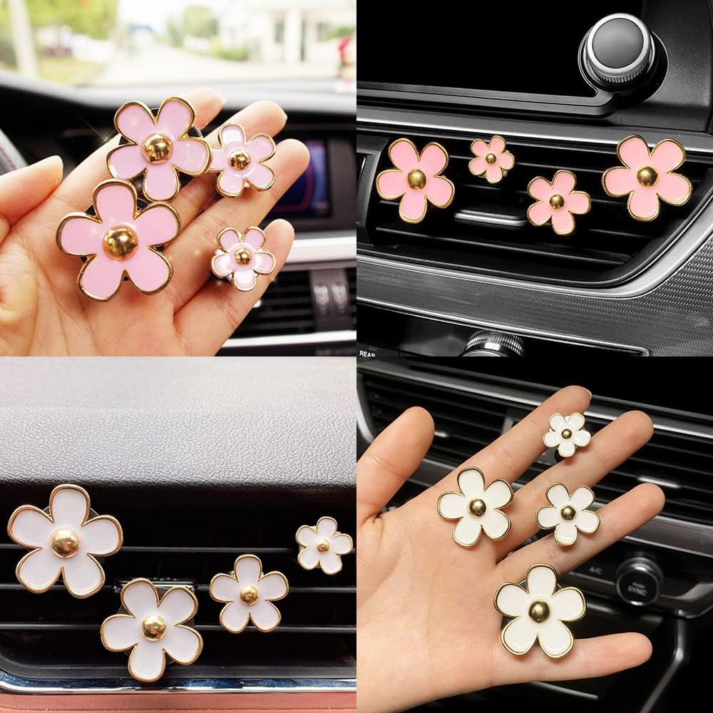 Car Air Freshener Vent Clips for Women 8 Pieces Cute Car Vent Clips Decorations Daisy Flower Car Accessories Air Freshener Clips for Christmas Anniversary Girls Gift (8 pcs white pink)
