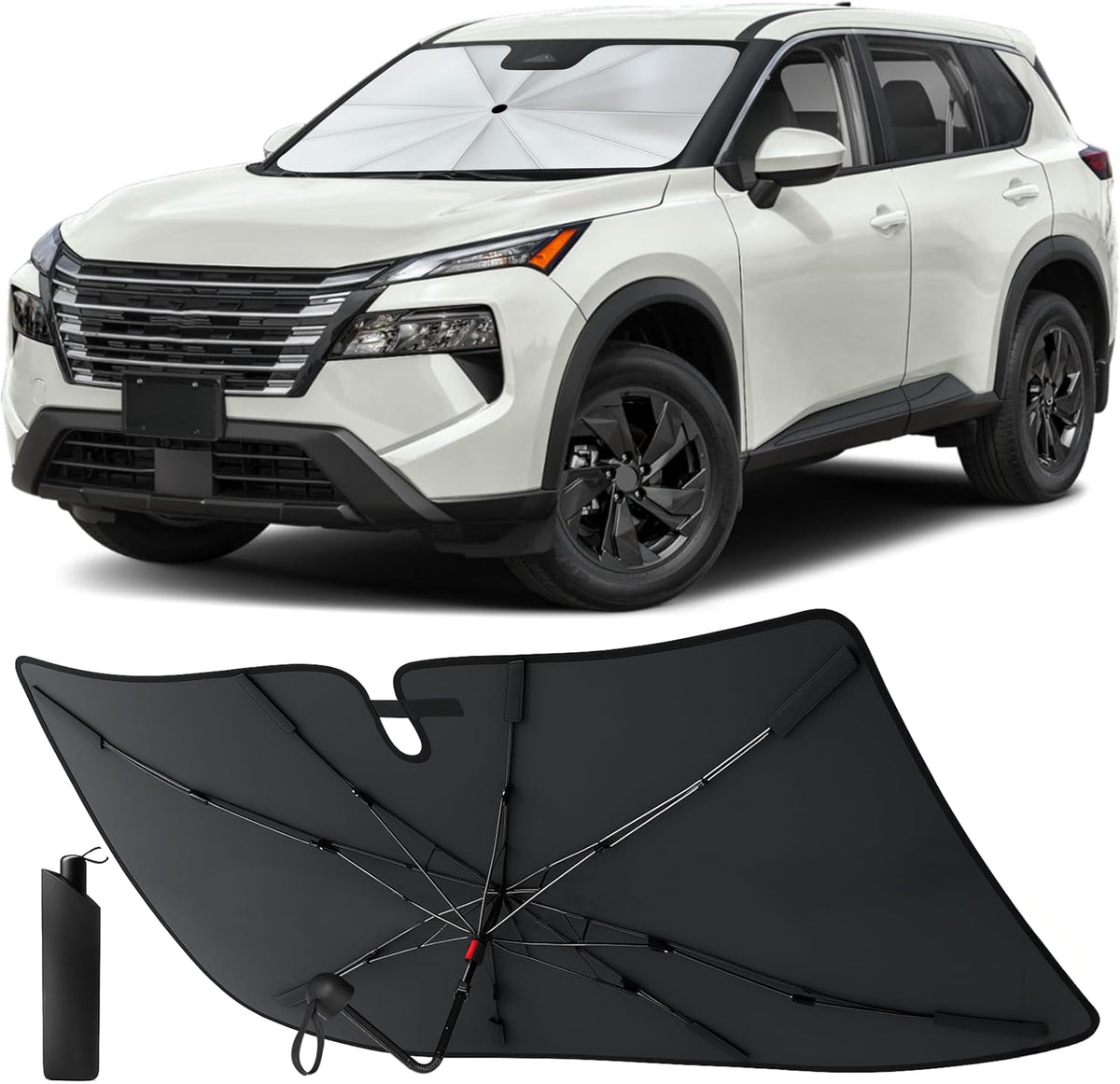Econour Windshields Sun Shade for Car | Medium Foldable Car Sunshade & Window Tint | UV & Heat Protection Front Window Sun Shield, Keeps Interior Cool, Fits Sedans SUVs & Trucks (57” x 33”)