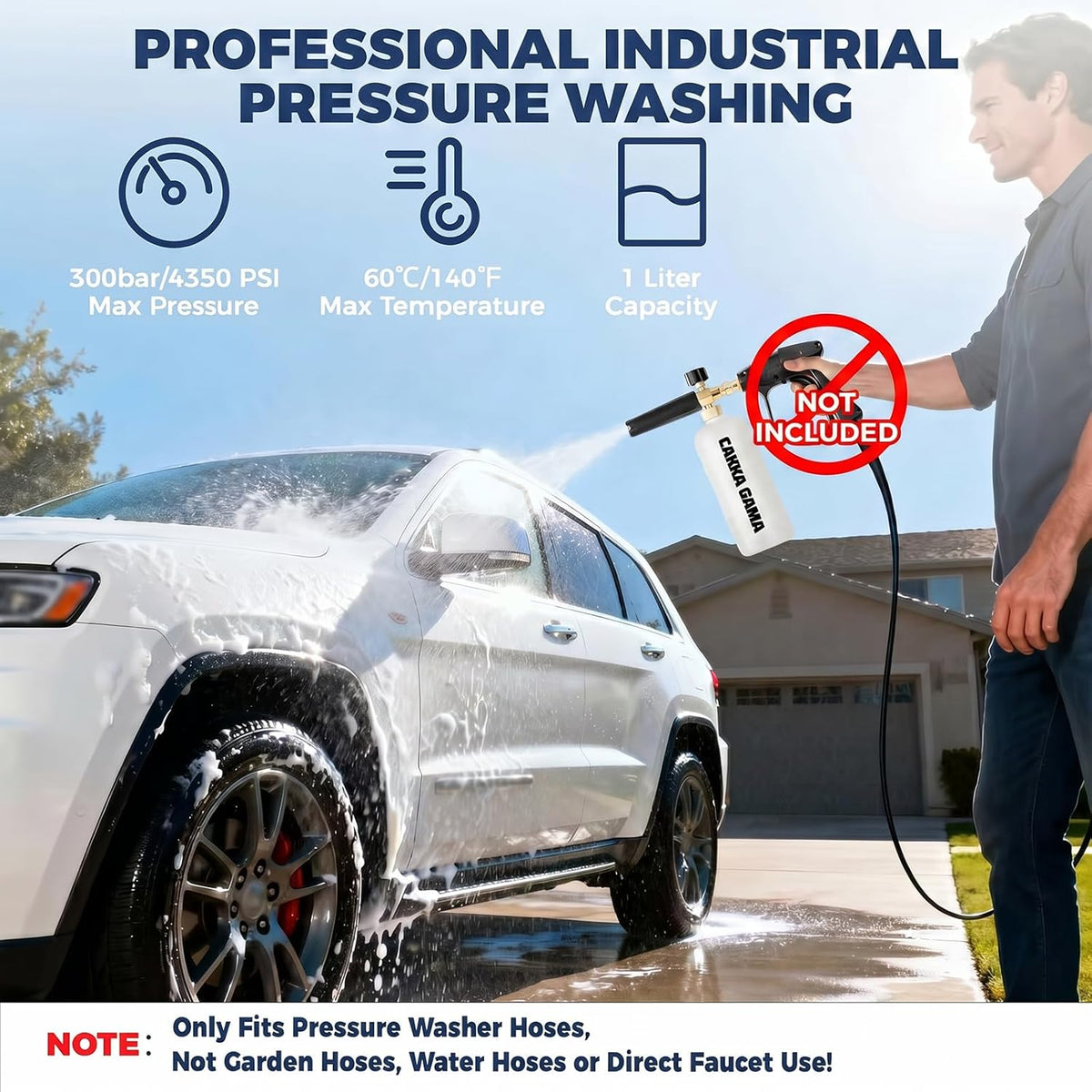 Foam Cannon for Pressure Washer, Industrial Car Wash Foam Sprayer with 1/4 Inch Quick Connector, Adjustable Soap Cannon with 5 Pressure Washer Nozzle Tips for Car Detailing, 1 Liter