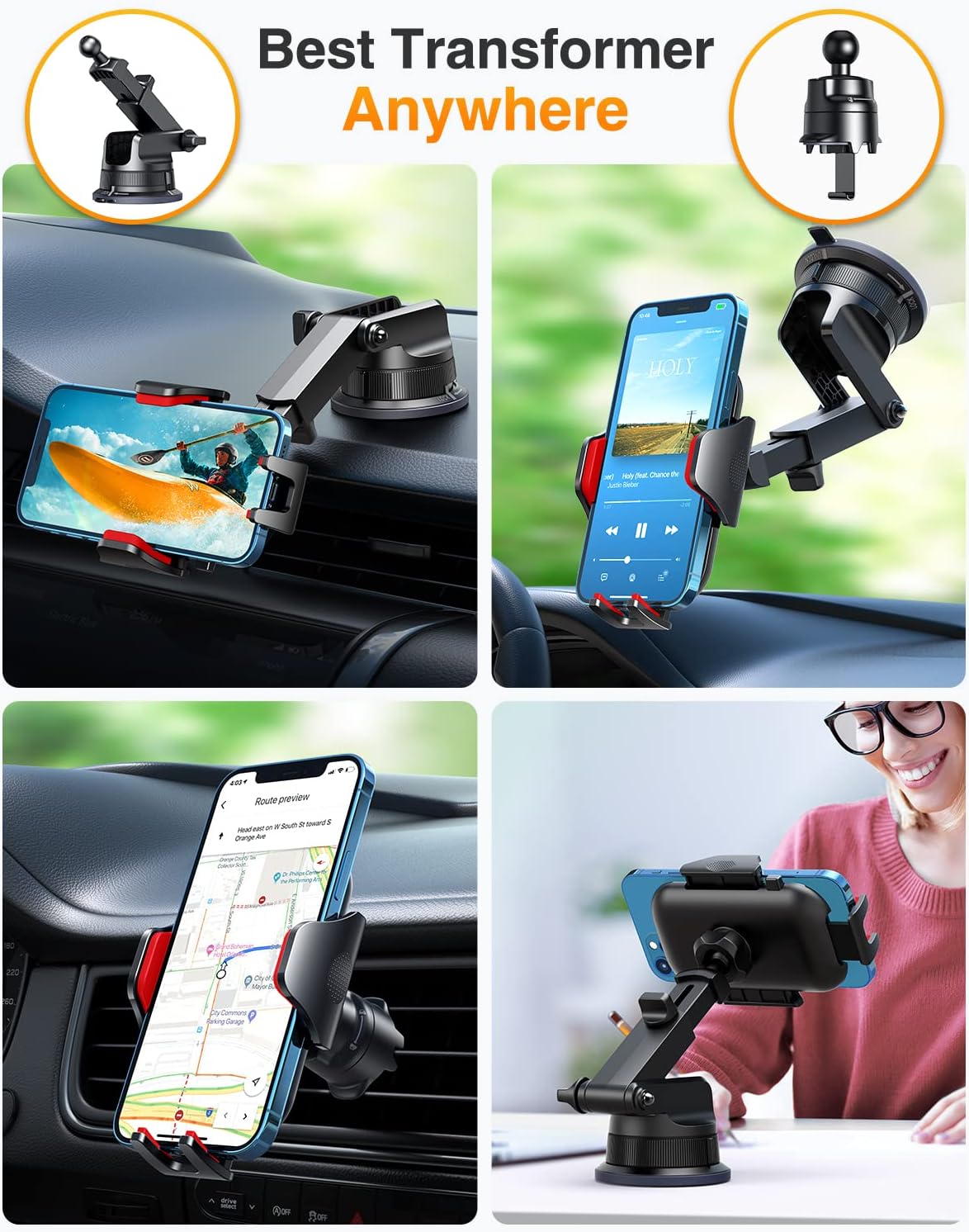 [True Military-Grade] Car Phone Holder VANMASS [Upgraded Strongest Suction&Clip] Cell Phone Mount for Dashboard Windshield Vent Kit, Truck Cradle Stand for iPhone 17 Pro Max 16 15 14 Android,Ink Black
