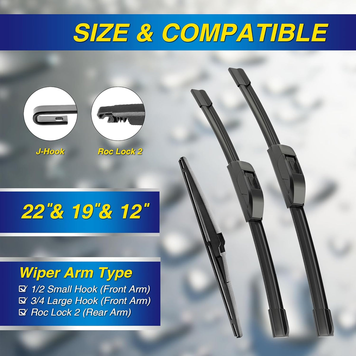 5 PLUS® Silicone Windshield Wipers Replacement for 2019-2024 Toyota RAV4/ 2006-2015 Mazda 5 Wiper Blades(Set of 3), Windshield Wiper Blades For My Car-26"/16"/12" - Colors C