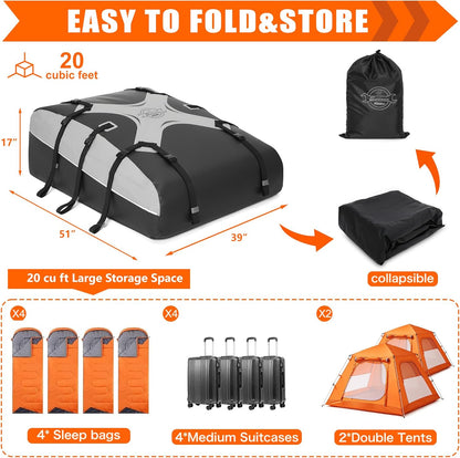 Sailnovo Rooftop Cargo Carrier Roof Bag,20 Cubic feet Soft PVC Waterproof Roof Bag for Most Vehicles with/Without Rack with Strap,Anti-Slip Mat,Padlock,Foldable Car Top Carrier for Road Trip Camping