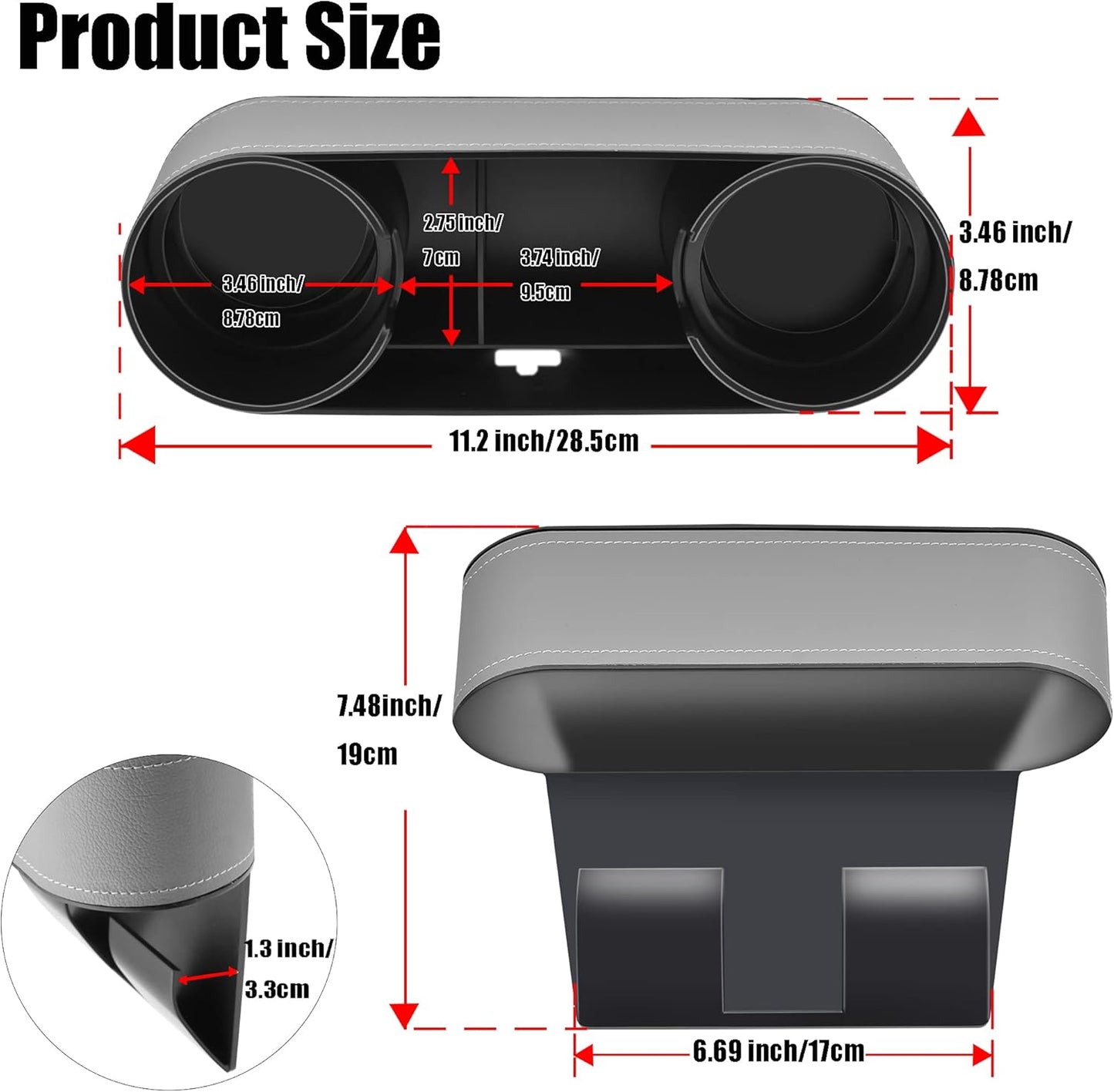 IOKONE Car Cup Holder, Auto Cup Drink Holders，Multifunctional Auto Front Seat Organizer with PU Leather Cover, Gap Filler Storage Box Coin Bucket Console Side Pocket Cell Mobile Phone Holder (Black)
