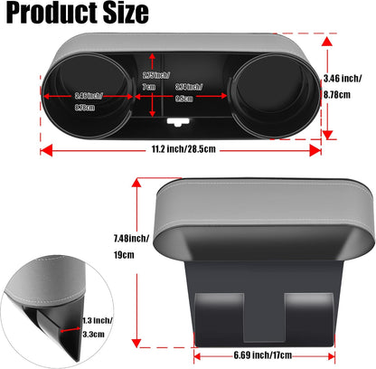 IOKONE Car Cup Holder, Auto Cup Drink Holders，Multifunctional Auto Front Seat Organizer with PU Leather Cover, Gap Filler Storage Box Coin Bucket Console Side Pocket Cell Mobile Phone Holder (Black)