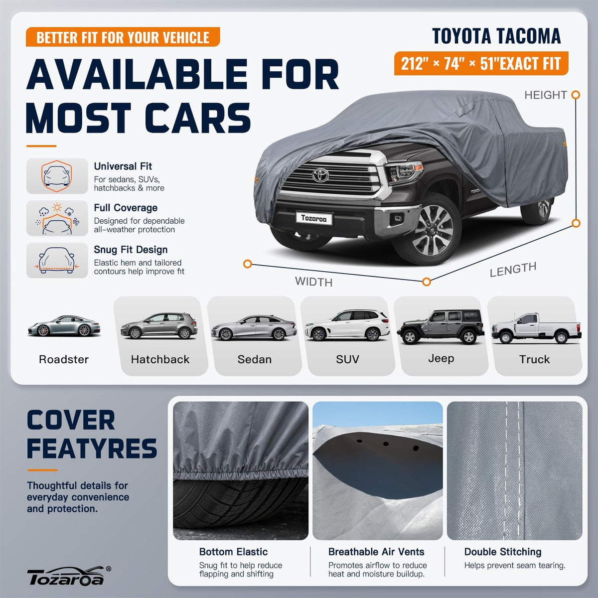 SUV Cover Waterproof All-Weather,Outdoor Full Exterior Automobiles SUV(Length 182-190 inch) with Windshield Sun Shade Universal Fit Toyota RAV4,CRV,Model Y,Q5,Size S2 (See SizeChart)