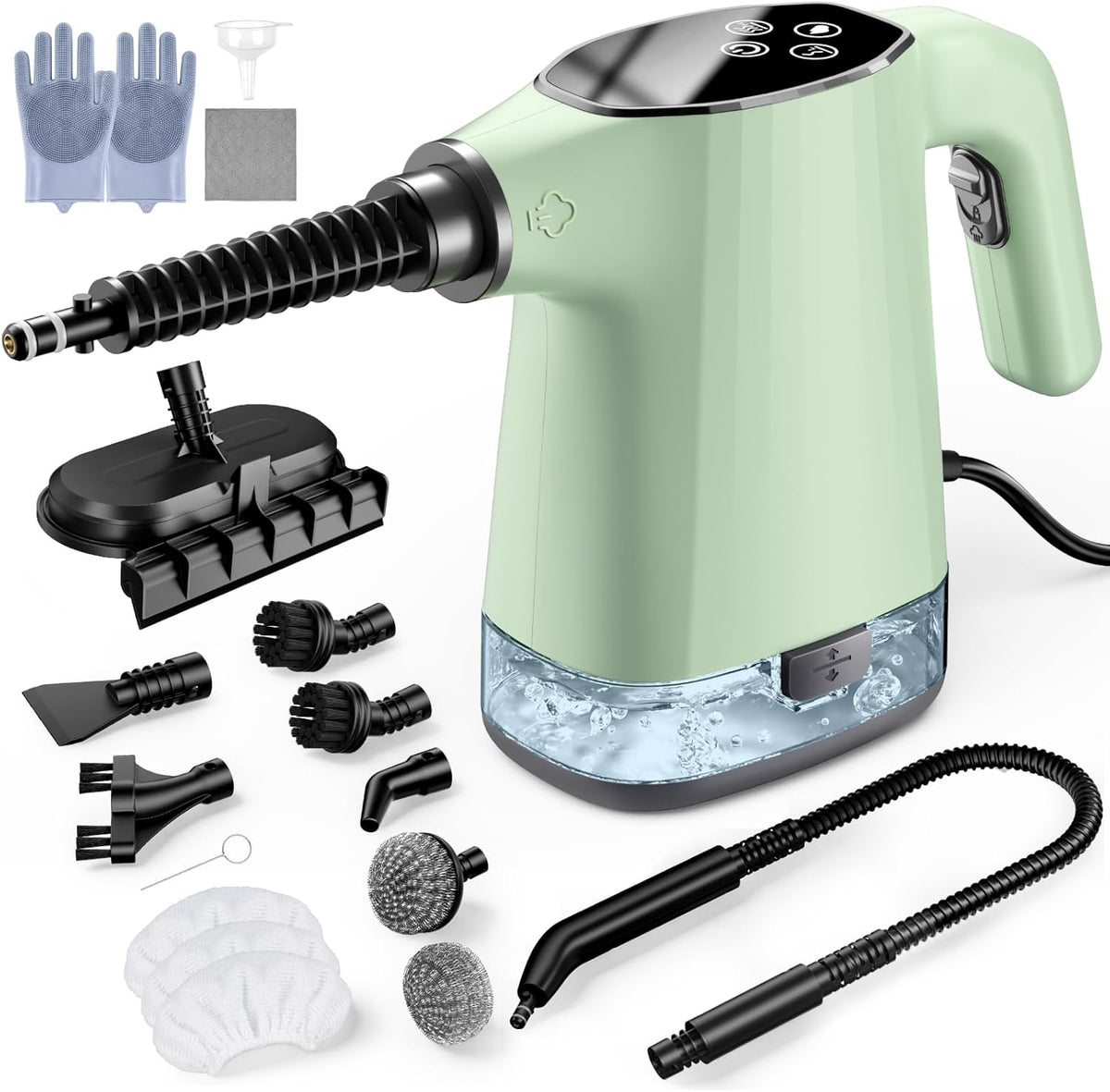 Handheld Steam Cleaner, Portable Steamer for Cleaning with 18PCS Accessories, 12s Fast Heating, Pressurized Steam Cleaner for Home, Kitchen, Bathroom, Car Detailing, Window, and Clothes, Green