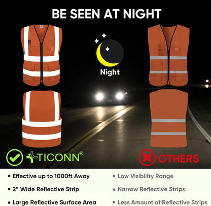TICONN Reflective Safety Vest High Visibility Class II Mesh Vest for Women & Men Meets ANSI Standards