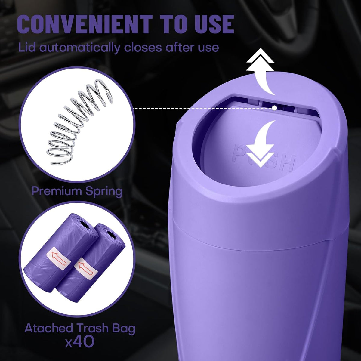 Car Trash Can Bin with Lid - Car Garbage Can Cup Holder - Pink Mini Leakproof Vehicle Garbage Bin with 20pcs Trash Bags - Automobile Organizers and Storage for Front Back Seat Accessories