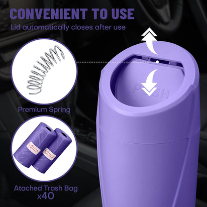 Car Trash Can Bin with Lid - Car Garbage Can Cup Holder - Pink Mini Leakproof Vehicle Garbage Bin with 20pcs Trash Bags - Automobile Organizers and Storage for Front Back Seat Accessories