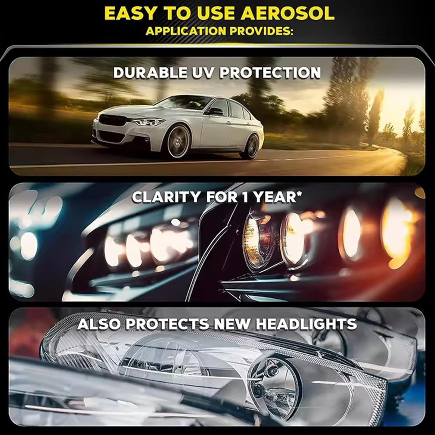 10X Brighter Headlight Restoration Kit - Pro Grade Headlight Cleaner & Sealant, Fixes Yellowed Cloudy Lenses to Crystal Clear in 5 Mins, Car Accessories Car Cleaning Supplies for Night Driving Safety