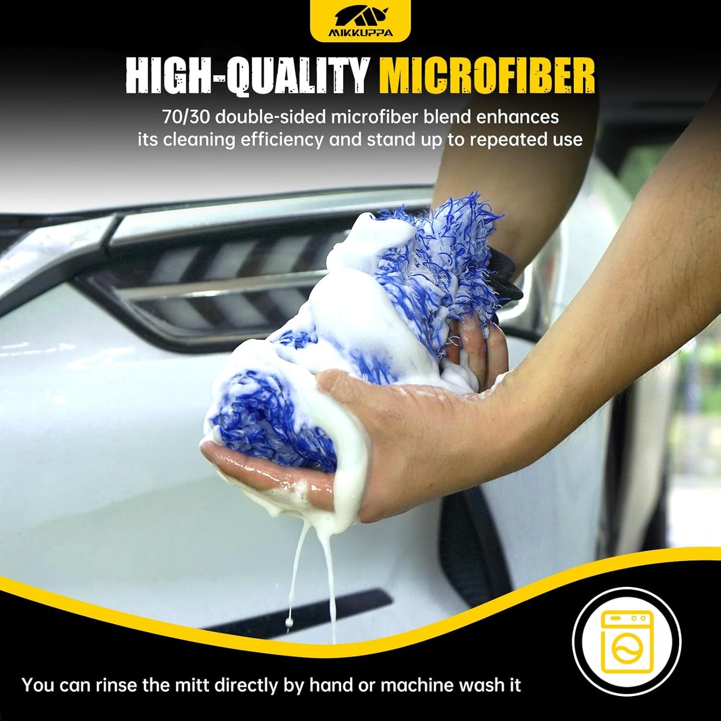 MIKKUPPA Microfiber Car Wash Mitt - Double-Sided Ultra Absorbent Scratch Free Premium Blend Glove for Car Washing Home Cleaning (Blue, 2Pack, 11'' x 8'')