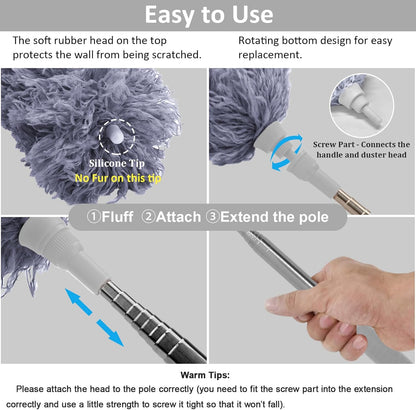 DELUX Microfiber Feather Duster Extendable Duster with 100 inches Extra Long Pole, Bendable Head & Long Handle Dusters for Cleaning Ceiling Fan, High Ceiling, Blinds, Furniture & Cars Gray