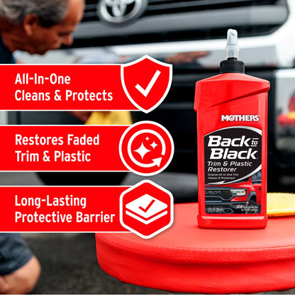 Mothers Back-to-Black Trim & Plastic Restorer, 12 oz. — Removes Oxidation, Dirt & Wax Residue – Restores Faded Trim & Provides Long-Lasting Protection (06112)