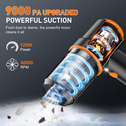 KMM Handheld Car Vacuum Cleaner, 9000Pa Vacuum Cleaner and Air Duster, 120W High Power Hand Held Vacuum with LED Light and Multi-Nozzles for Car, Home, Office, Pet