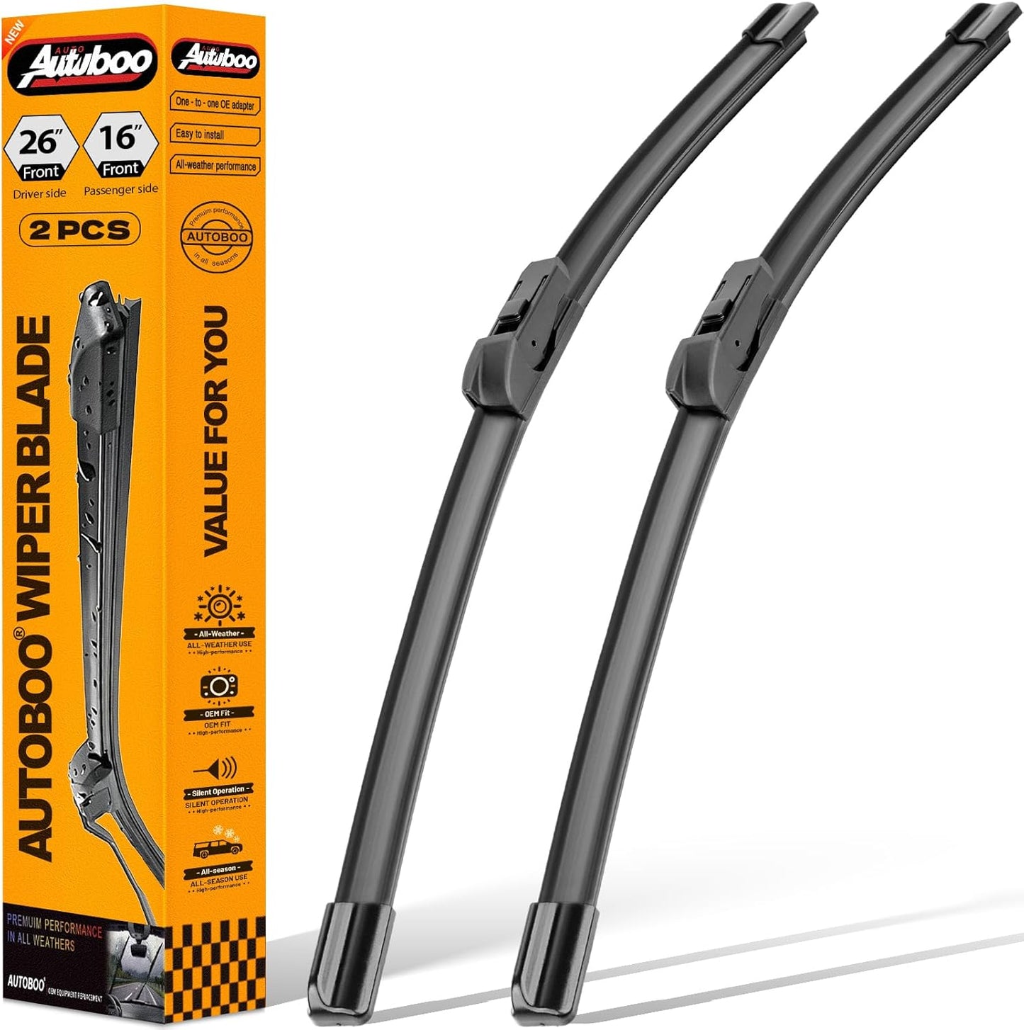 AUTOBOO 26"+19" Windshield Wipers Replacement for Tesla Model 3 2017 2018 2019 2020 2021 2022 2023 2024 2025 Model Y 2020 2021 2022 2023-2025 -Original Factory Quality (Pack of 2) - Colors B