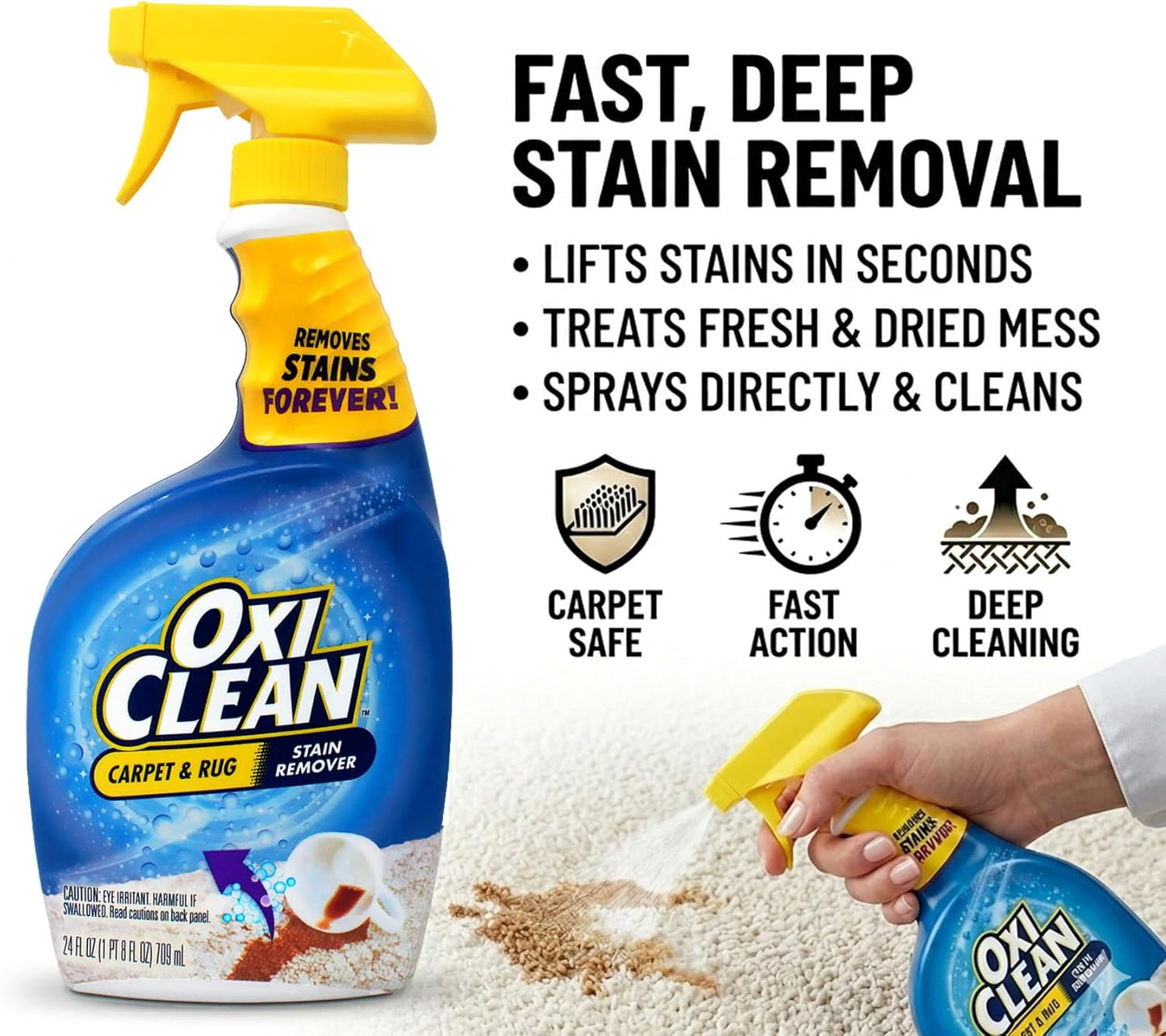 OxiClean Carpet & Rug Stain Remover Liquid Spray, 24 Fluid Ounce