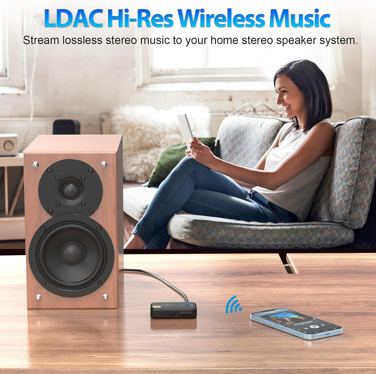 1Mii Bluetooth 5.3 Music Receiver for Car/Home Stereo, Aux Bluetooth Adapter for Car with Volume Control Supports Hands Free Calls, 16H Battery Life
