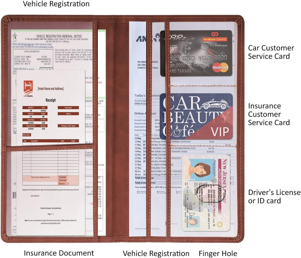 Car Accessories Registration and Insurance Holder,Leather Essential Card Magnetic Shut Vehicle Glove Box Organizer Case for Auto Driver License Document Truck Motorcycle Boat Men Women,Black
